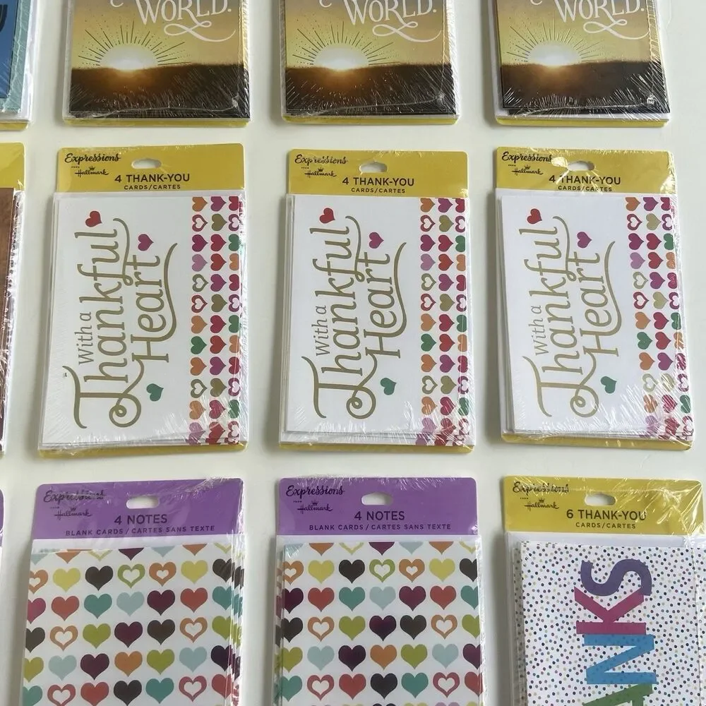 12 Pack/56 Cards Hallmark Expressions Thank-You Note Cards Hearts Bundle NEW